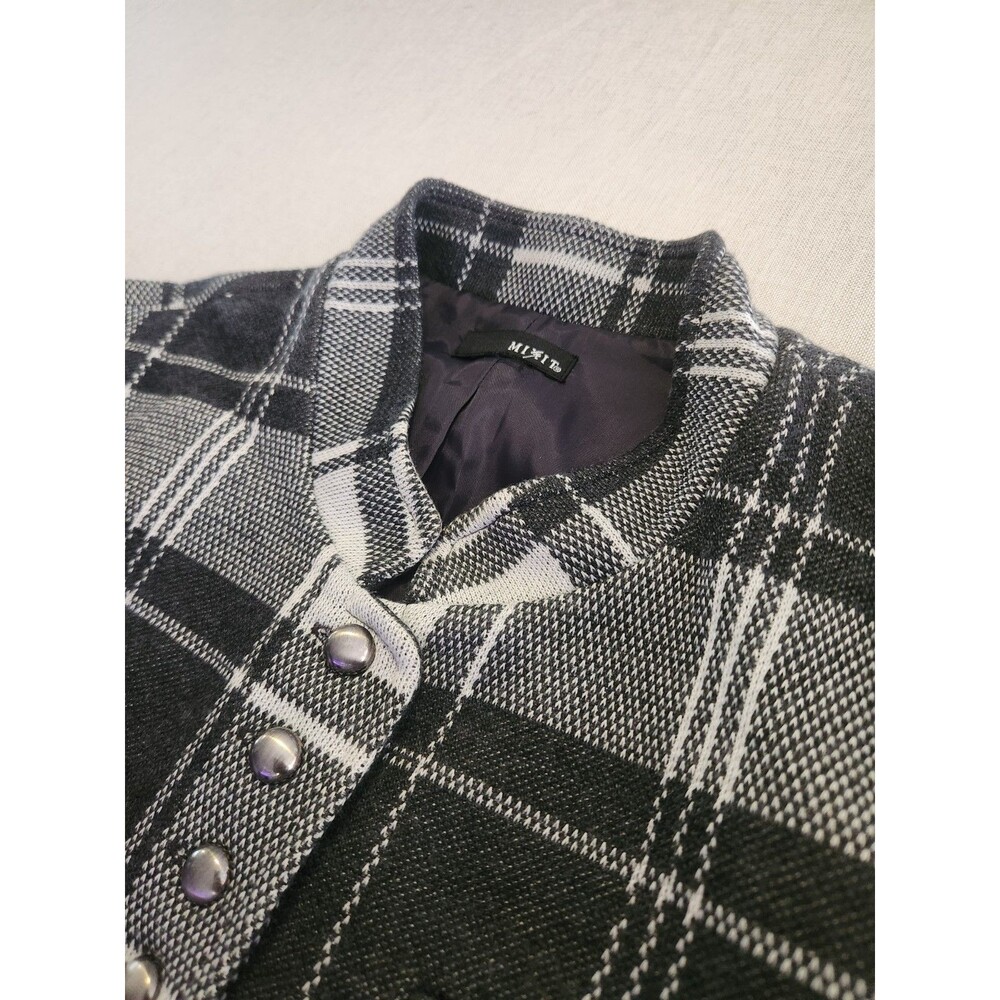 Mixit Women's Plaid Button-Front Lined Short Jacket Black White Gray Size S #003